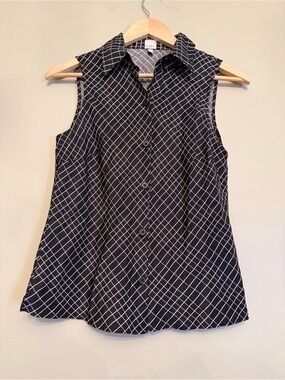 Anne Klein 2 Black & White Grid Silk Blouse size 4